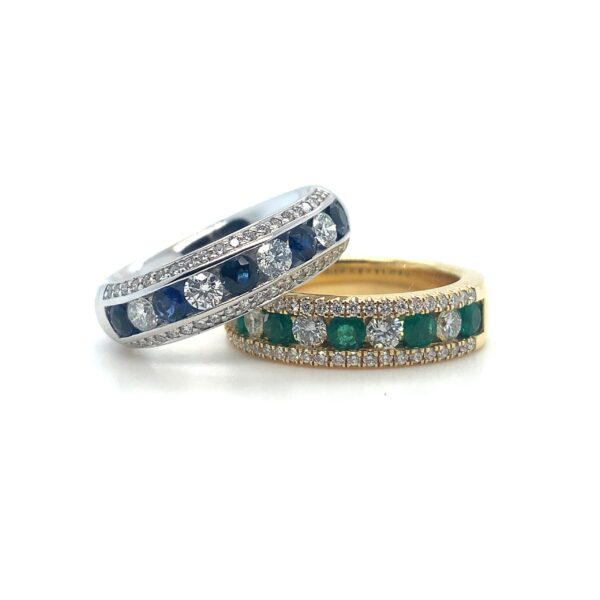 18ct Yellow Gold Diamond and Emerald half eternity ring - Gabriella ...
