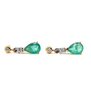 9ct Yellow Gold Emerald pear drop on Diamond Stud Earrings