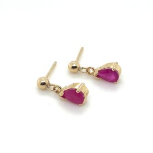 9ct Yellow Gold pear drop Ruby earrings