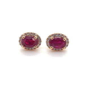 18ct Rose Gold Ruby and Diamond Halo studs