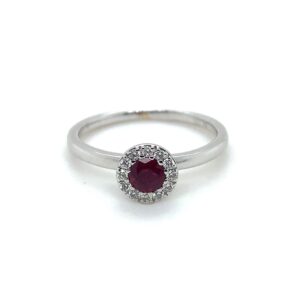 9ct White Gold Ruby with Diamond halo