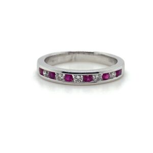 18ct White Gold channel set Diamond and Rubys half eternity