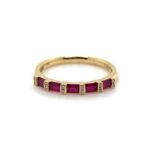 18ct Yellow Gold Diamond and Ruby bar Eternity band