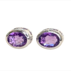 18ct White Gold Amethyst bezel studs
