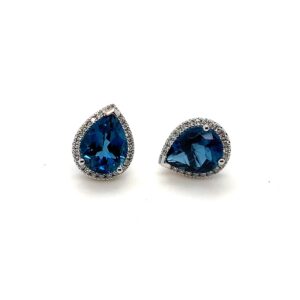 9ct White Gold Diamond and Topaz teardrop Earrings