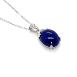 9ct White Gold Diamond and Lapis Necklace