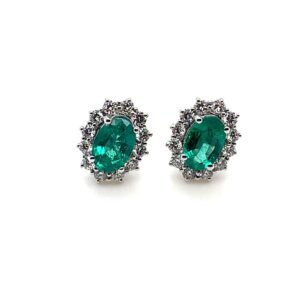 18ct Yellow Gold .76ct Emerald and Diamond Earring
