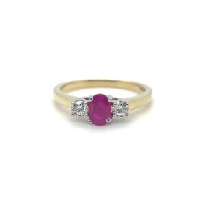 9ct Yellow Gold Center Oval Ruby and Diamond Trilogy