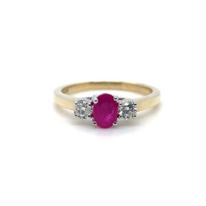 9ct Gold Ruby and .24ct Diamond Trilogy Ring