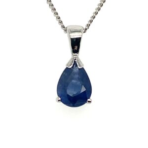 9ct White Gold pear Sapphire pendant