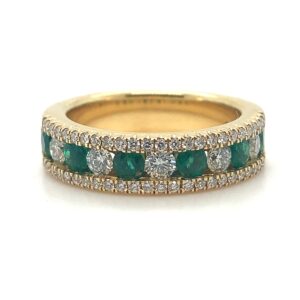 18ct Yellow Gold Diamond and Emerald half eternity ring