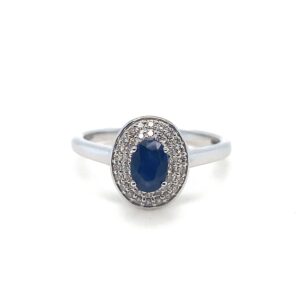 9ct White Gold Sapphire and Diamond cluster halo ring