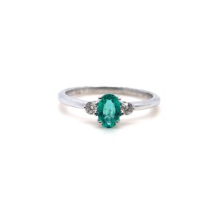 18ct White Gold 0.37ct Oval Emerald and Diamond Trilogy Ring