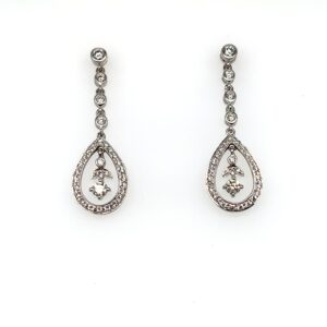 18ct White Gold Deco Diamond Drop Earrings