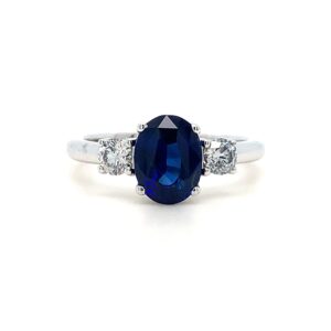 18ct White Gold 2.10ct Oval Sapphire and Diamonds Trilogy Ring