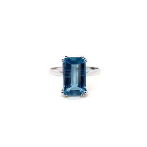 9ct White Gold Aquamarine Baguette Solitaire Ring