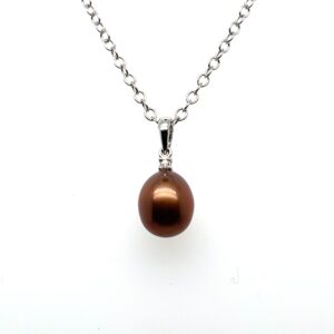 Chocolate Freshwater Pearl and Diamond 9ct White Gold Pendant