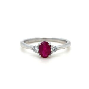 18ct White Gold .60ct Ruby with .10ct Diamond Shoulders Ring