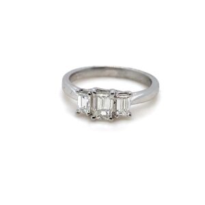 18ct White Gold Emerald cut Diamond Trilogy Ring
