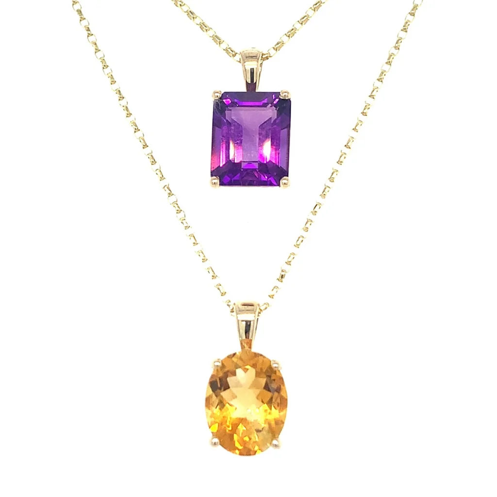 striking amethyst and citrine cocktail pendants
