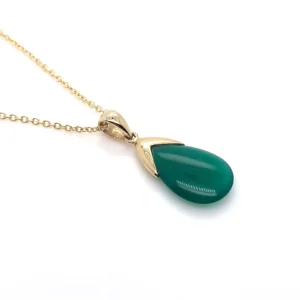 9ct Yellow Gold Green Agate Pendant