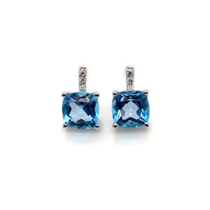 9ct White Gold Diamond and Blue Topaz princess cut Earrings