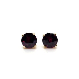 9ct Yellow Gold Checker cut Rhodalite Stud Earrings