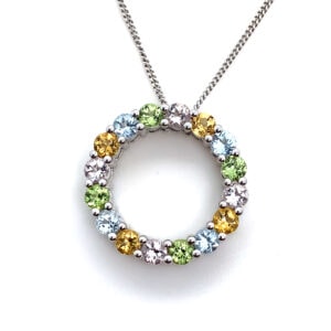 9ct White Gold Large Eternity Circle Topaz, Morganite and Peridot Necklace 