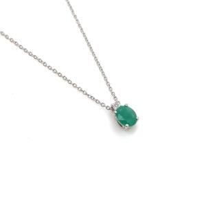 9ct White Gold Emerald and Diamond Pendant