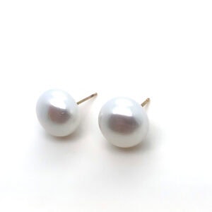 9ct Yellow Gold 13mm Button Pearl Studs